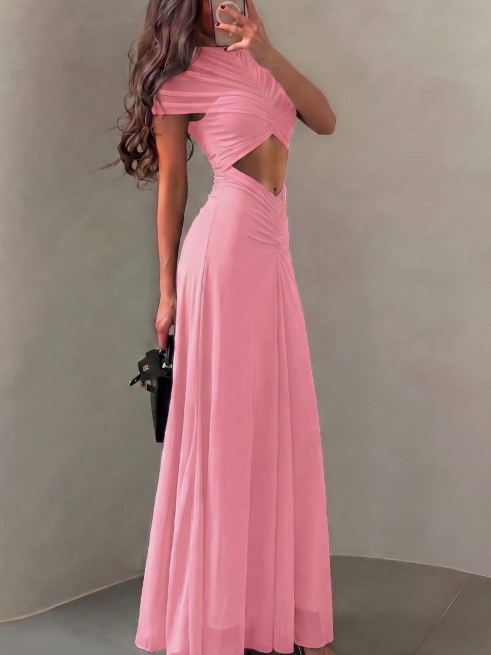Pink Elegant Women's Maxi Bodycon See-Through Cut Out Cocktail Dress - Picture 7 of 10